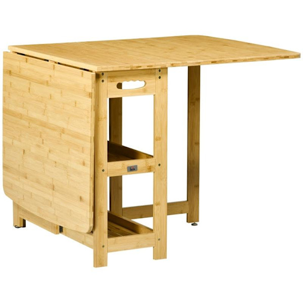 Rootz Foldebord - Spisebord - To foldbare sider - To hylder - Justerbare fødder - Bambus - 149,5 x 80 x 73,5 cm