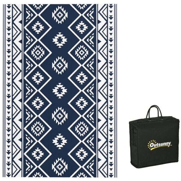 Rootz udendørs tæppe - terrassetæppe - vejrbestandigt - moderne design - ikke-vævet stof - sort + hvid - 182 cm x 274 cm x 0,3 cm