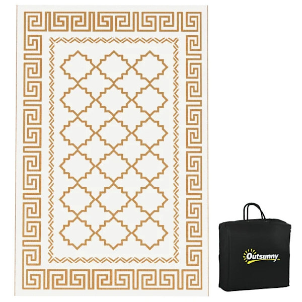 Rootz Vändbar utomhusmatta - Utomhusmatta - Galler - Vattentät - Ovävt tyg - Brun + Kräm - 182x274cm