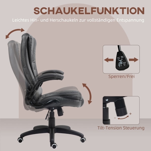 Rootz Executive Chair - Datorstol - Kontorsstol - Imiterat läder - Justerbar höjd - 60cm x 69cm x 111-121cm
