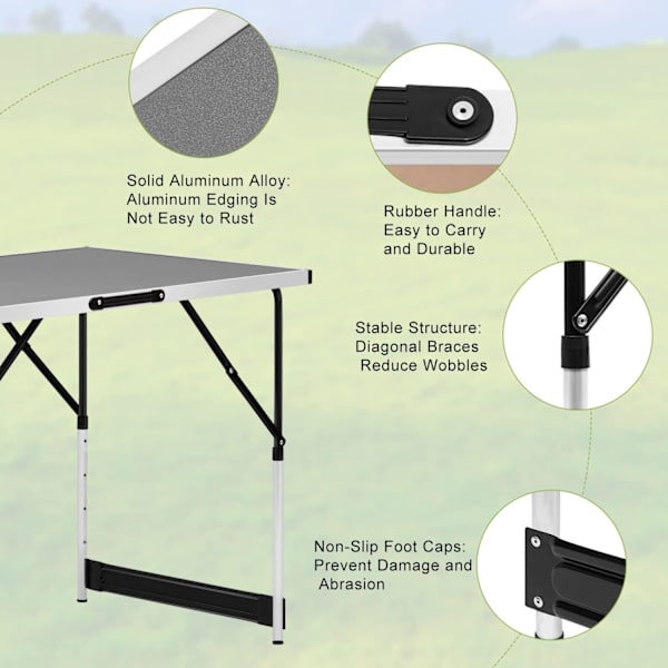 Rootz Campingbord - Sammenklappeligt skrivebord - Bærbar arbejdsstation - Udendørs stativ - Haveoverflade - Picnic-skranke - Eventplatform - Grå - 100
