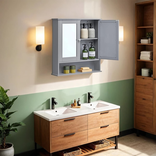 Rootz Mirror Cabinet - Badeværelsesskab - Vægskab - Rumbesparelsesopbevaring - 13 x 56,5 x 58,5 cm - Grå MDF