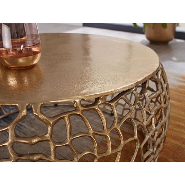 Rootz sofabord metal guld 66x66x30 cm sofabord aluminium rundt - Design stuebord med grenstruktur - Lille sofabord Moderne - Sidebord sidebord stue