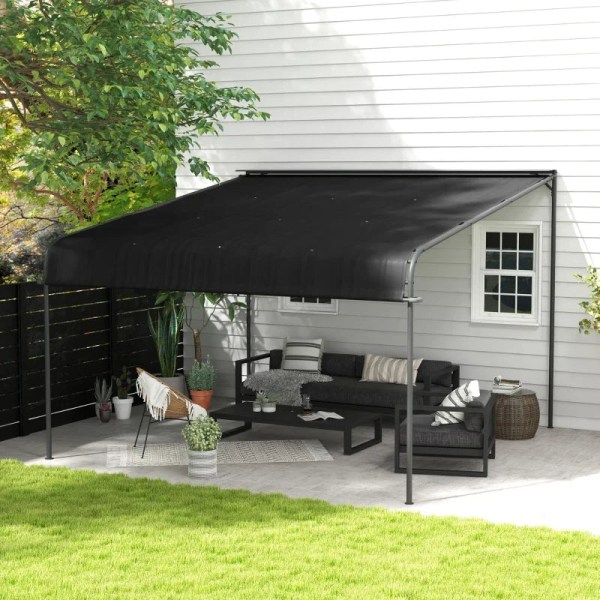 Rootz Pergola - Solskydd - Väderbeständig - Handvev - Justerbart skjuttak - Stål+polyester - Mörkgrå - 396L x 302W x 210/280H cm