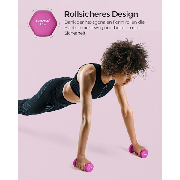 Rootz 2-delat set rosa hantlar - Gjutjärn - Neoprenbeläggning - Toning - 13,5 cm x 6,5 cm - 1 kg x 2
