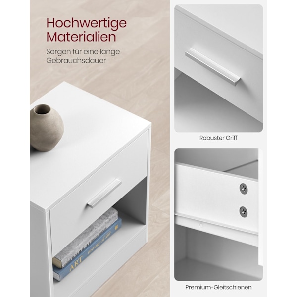 Rootz spånplade sidebord - Klassisk hvidt natbord - Sengebord - Robust konstruktion - Rigelig opbevaring - Nem montering - 28cm x 39cm x 41cm