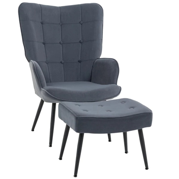 Rootz Lænestol - Osmannisk - Afslapningslænestol - Knapsyning - Fløjlsstof - Sorte stålben - Stålstel - Mørkegrå - 71L x 77W x 99H cm