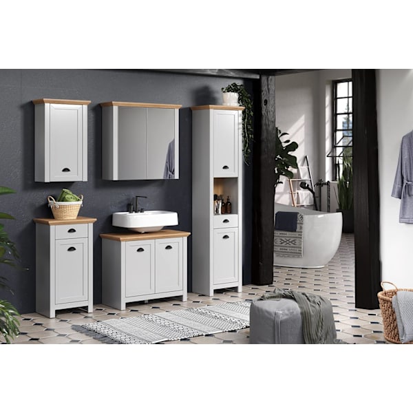 Rootz Wall Cupboard - Stylish Hanging Cabinet with Adjustable Door and Shelf - Grey Oak - 46x73x24 cm