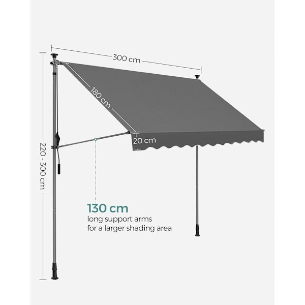 Rootz Clamp Markis - Markis - Höjdjusterbar markis - Lättmonterad markis - Slitstark markis - Med vev - 300 x 130 cm