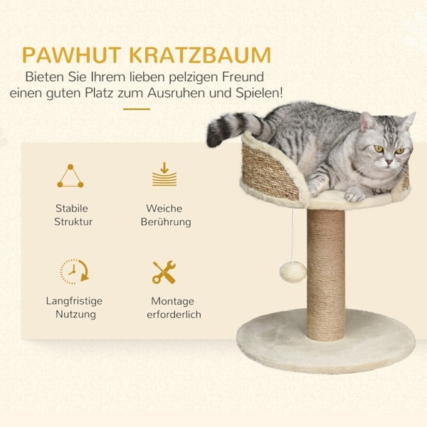 Rootz PawHut skrapstolpe Kattsäng - Kattsäng - Feline Play Station - Ultimate Comfort - Högsäkerhetsvägg - Slitstark juteskrapstolpe - 40cm x 40cm x 4