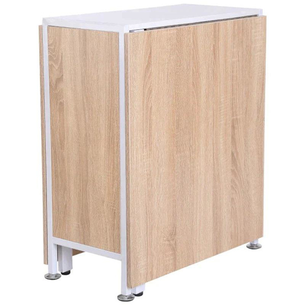 Rootz Folding Table - Dining Table - Side Tables - Storage Space For Living Room - Kitchen - Oak Wood - Metal Frame - Natural/White - 169 x 62 x 75 cm
