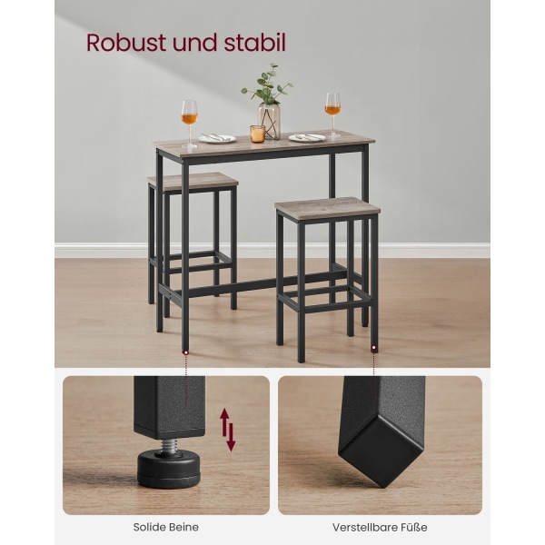 Rootz 3-osainen baaripöytäsetti - Pub-pöytä - Tason korkeuspöytä - Lastulevy ja teräs - Greige kirjava muste - 100 cm x 40 cm x 90 cm - 40 cm x 30 cm