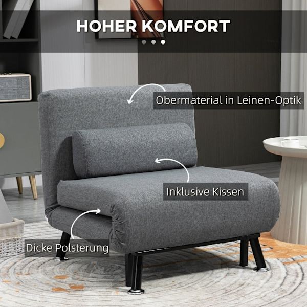 Rootz Foldeseng - Alsidig Sovesofa - Tilbagelænet ryglæn - Stålramme - Linnedlook - 75cm x 70cm x 75cm (Sofa) / 180cm x 75cm x 25cm (Senge)
