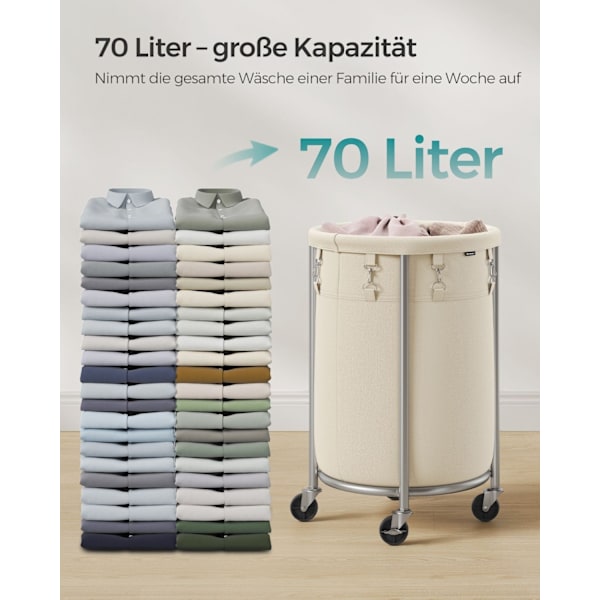 Rootz Hopfällbar tvättkorg - Pop-Up-korg - Stålram - Polyestertyg - 39cm x 40cm x 61cm - Kräm, Silver - 15 kg Kapacitet - 70L - Tillbehörsset.