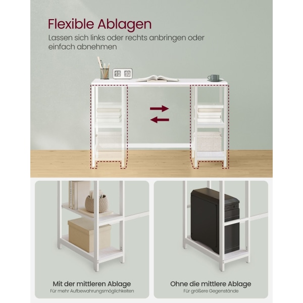 Rootz Maple White Desk - Skrivebord - Studiebord - Spånplade og stålkonstruktion - Rummelig arbejdsflade - Nem montering - 60cm x 120cm x 76cm