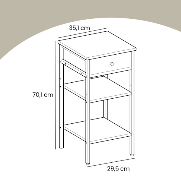 Rootz Bedside Bord - Side Bord - Skuffe & Rum - Rumbesparende design - 35,1 cm x 35,1 cm x 70,1 cm