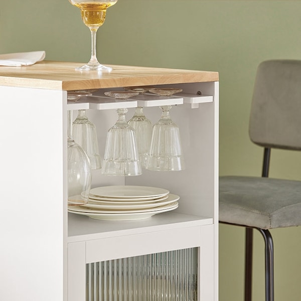 Rootz Barbord - Spisebord - Køkkenbord - MDF & Gummitræ - Vinglasholder - Rummelig opbevaring - Nem montering - 108cm x 105cm x 40cm