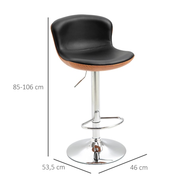 Rootz Barstole - Fodstøtte - Sæt med 2 - Højdejusterbar - Roterbar - 46 x 53,5 x 85-106 cm - Sort - Sølv - PU