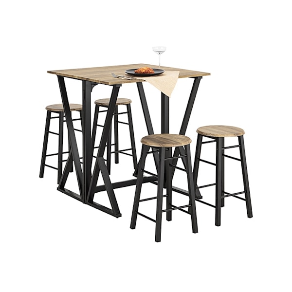 Rootz 5-delt spisebordssæt - Foldebord med 4 stole - Kompakt spisebordssæt - Justerbar bordstørrelse - Pladsbesparende design - MDF finerplade - Metal