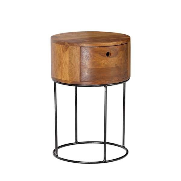 Rootz Round Night Box - Modern Nightstand - Elegant sängbord - Unik handgjord design - 40 cm x 40 cm x 60 cm - Sheesham Wood