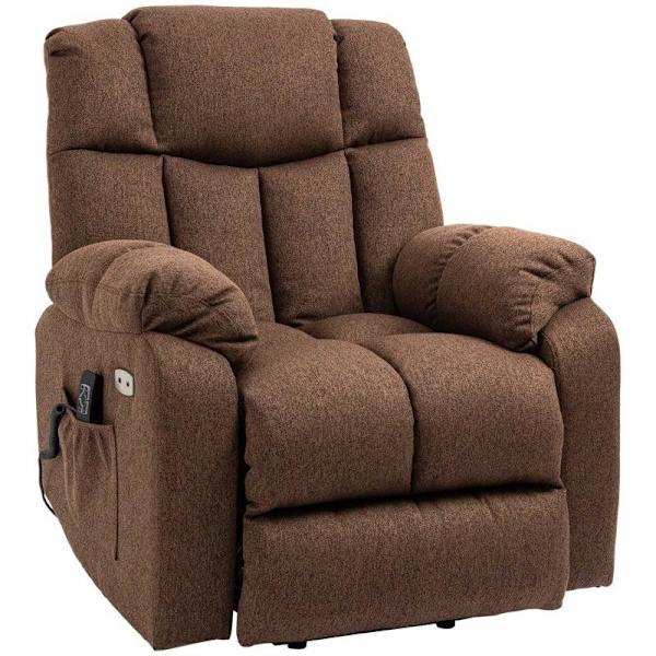 Rootz Stand-Up Chair - 2-i-1 hvilestol - Med liggefunktion - Fjernbetjening - Linned Polyester/Stål - Brun - 92 x 95 x 107 cm