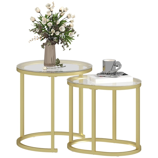 Rootz 2 -stykke sæt sofabord - oval & rund sofabord - Stabelbart borde - Rumbesparende design - Ø50 x 50,5 timer, 60L x 36b x 43,5 timer cm
