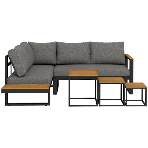 Rootz udendørs siddegruppe - 5-delt Loungemøbler - Havemøbelsæt - Sofabord - Siddehynder - Grå + Natur - 148 cm x 61 cm x 71,5 cm