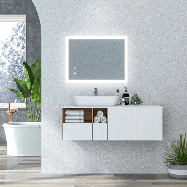Rootz LED Badrumsspegel - Bakgrundsbelysning - Touchfunktion - Vertikal+horisontell - Minnesfunktion - Ingen dimma - Vit+silver - 80 x 60 cm