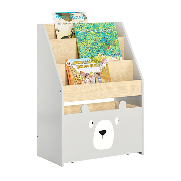 Rootz Kids bogreol med legetøjskiste - Organisering til børn - Opbevaringsstativ - MDF/E1 - 51 cm x 70 cm x 28 cm - Hjul - Pladsbesparende