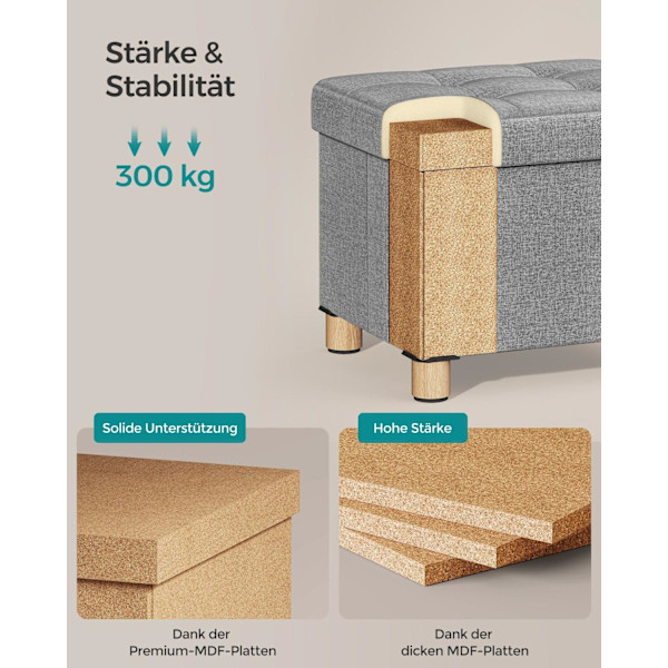 Rootz sæde kisteopbevaring Ottoman - Duegrå - MDF - Imiteret linned - 25D skum - 32 cm x 40 cm x 33,5 cm - 32L Kapacitet