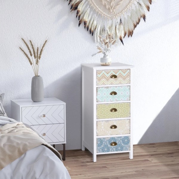 Rootz byrå - Siedeboard - Kommoder - Modern design - 5 lådor - Förvaringsskåp - Furu - Flerfärgad - 46L x 34W x 97,5H cm