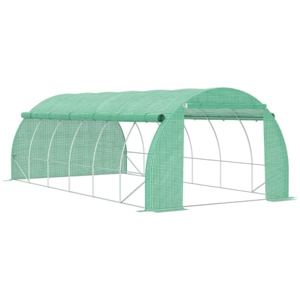 Rootz Greenhouse - Polytunnel Växthus - Walk-in växthus med rullbara lock - UV-skydd - Stålrör - Grön - 590L x 300W x 200H cm