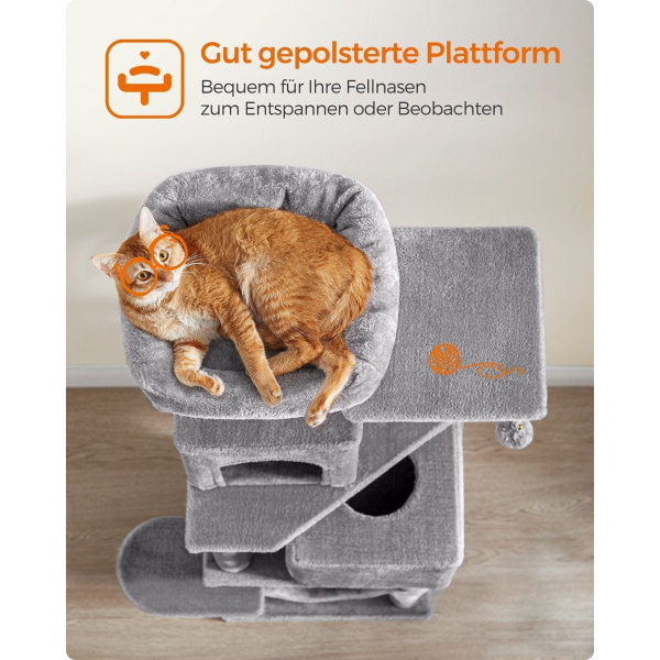 Rootz Cat kradsestolpe - Kattetræ - Kradse - Spånplade - Plys - Sisal - 49cm x 40cm x 155cm