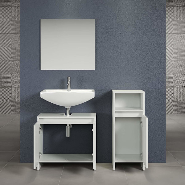 Rootz Basic Bathroom Set - Bath Ensemble - Vanity Collection - Restroom Suite - Washroom Set - Lavatory Combo - Toilet Furniture - White - 107 x 164 x