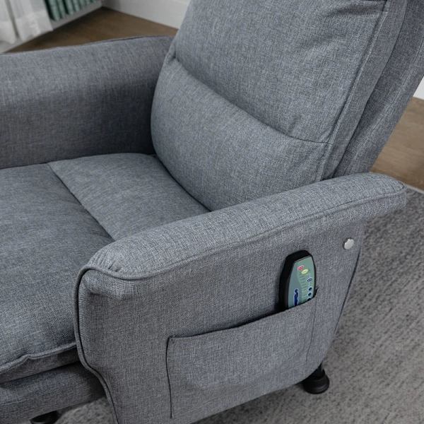 Rootz Massagekontorsstol - Fotpall - Praktisk sidoficka - 8 vibrationshuvuden - Linnepolyester - 1 fjärrkontroll - 1 sidoficka - Grå - 78L x 93W x 99H