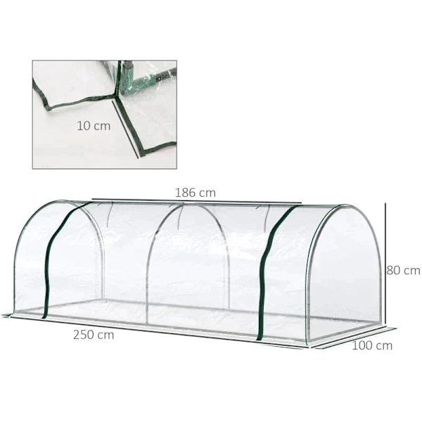 Rootz Växthus - Växthus med dörr - Kallram - Växthus - Transparent ram - 250 x 100 x 80 cm