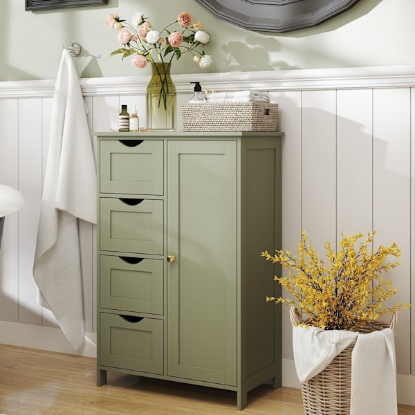 Rootz badeværelse skab - smalt sideskab - Laurel Grun - Fugtbestandig MDF - 30 cm x 55 cm x 82 cm