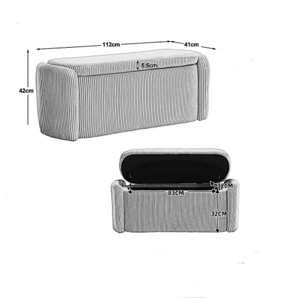 Rootz Velvet Opbevaringsskammel - Ottoman - Fodskammel - Rigelig opbevaring - 112L x 41W x 42H cm