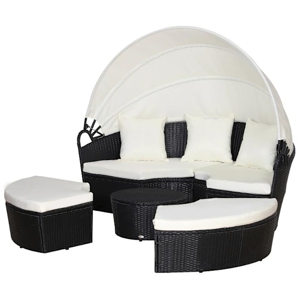 Rootz Zonne-Island - Loungesæt - Rattan - Baldakin - Siddegruppe - Hynder - Metal - Creme - Sort - 180 x 175 x 147 cm