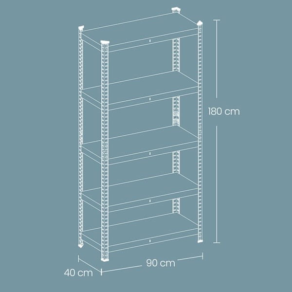 Rootz tung hyllan - lagerhylla - källarhylla - stål & mdf - max belastning 875 kg - 40x90x180 cm