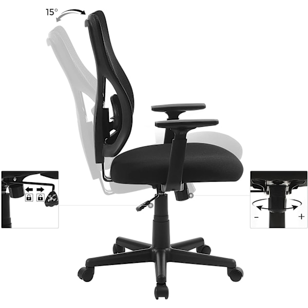 Rootz Ergonomic Office Chair - Skrivebordsstol - Justerbar lændestøtte - Forebygger muskeltræthed - Justerbar sædehøjde - 110,5-112,5 cm x 53 cm x 52