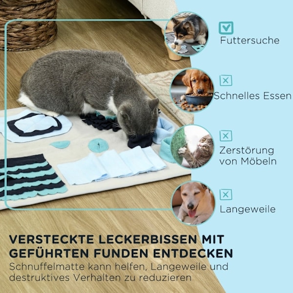 Rootz Sniffing Mat til kæledyr - Slow Feeder Mat - Interaktivt legetøj - Polyesterstof - Understøtter bedre fordøjelse - 74 cm x 50 cm x 5 cm