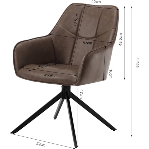 Rootz Matstol - Snurrstol - Vadderade säten - Vintage konstläder - 58cm x 86cm x 63,5cm