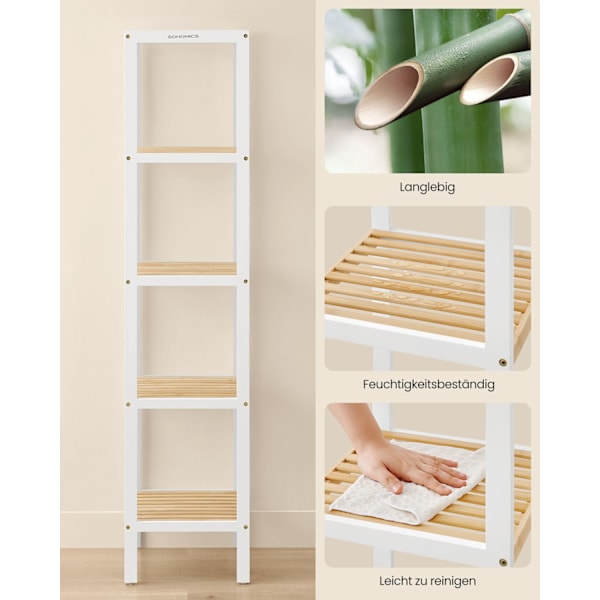 Rootz 5 -niveau badeværelse hylde - opbevaringsstativ - Organisering af stativ - Rumbesparende - Hvid, brun - 33 x 33 x 146 cm