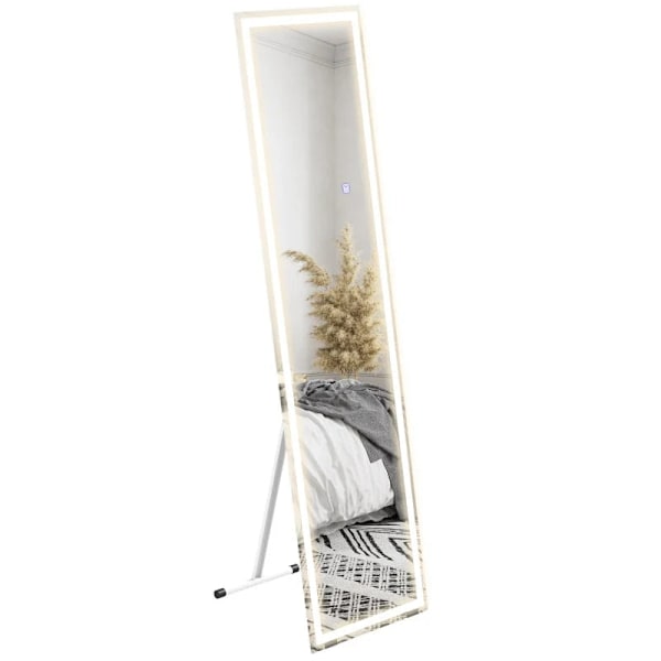 Rootz Ståspegel - Väggspegel - Helkroppsspegel - Med lysdioder - Härdat glas - Vit + Silver - 40 cm x 150 cm