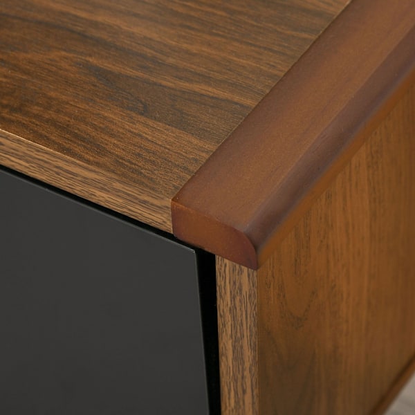 Rootz TV Furniture TV Bench - TV Stand - TV Cabinet - Vintage Chic Style - 122 cm x 39 cm x 46 cm - Elegant Walnut and Black Design