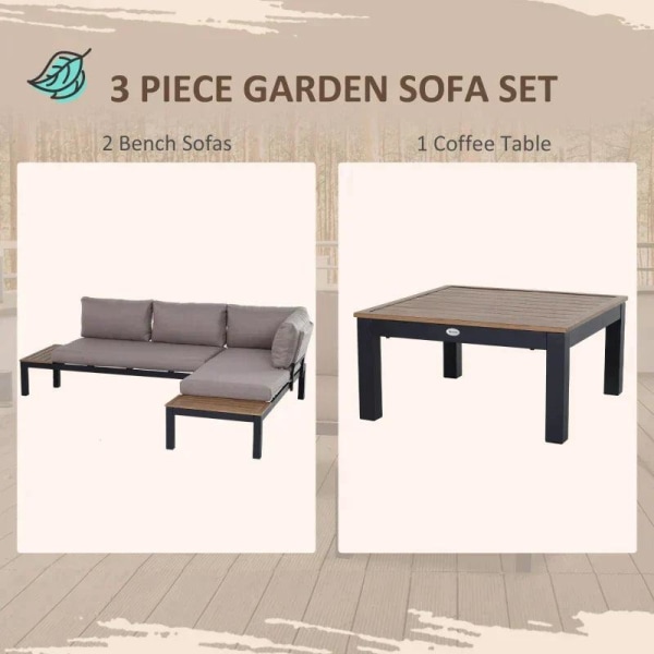 Rootz Havemøbelsæt - Sidebordssofa - Sofasæt - Sofabord - Sofa med hynder - Aluminium - 164 x 74 x 69 cm