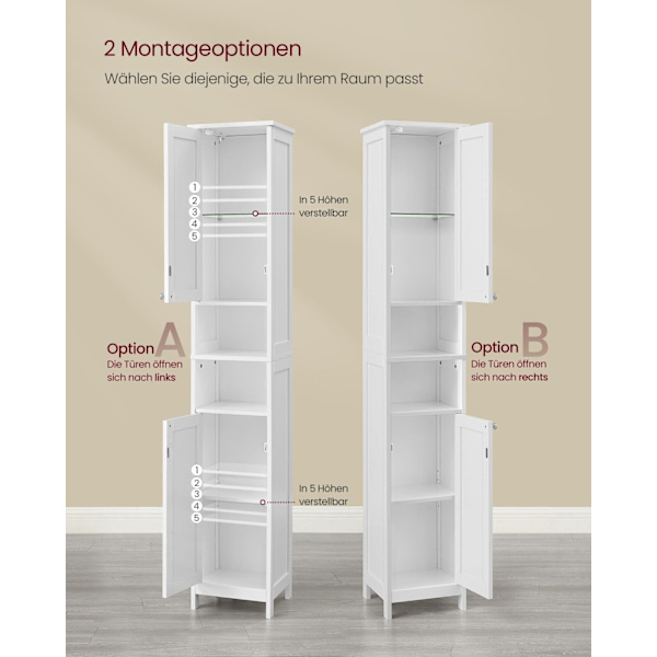 Rootz Badeværelsesskab - Opbevaringsorganisator - Højskab - MDF - Cloud White - 30cm x 30cm x 170cm - Justerbare hylder - Anti-Tip - 60 kg Kapacitet