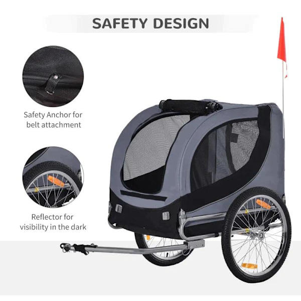Rootz Cykelsläp för husdjur - Cykelsläp - Hundsläp - Fällbar - Universaldrag - Släp - Stål/Polyester - Grå/Svart - 130 X 73 X 90cm