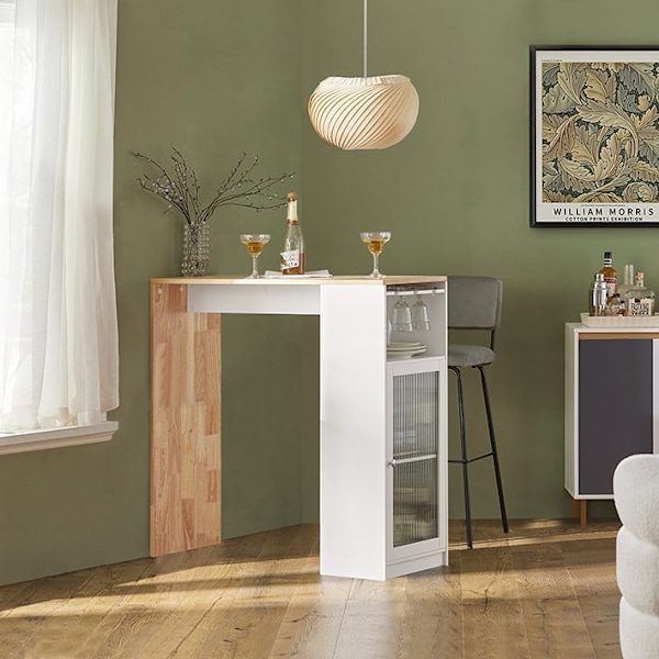 Rootz Barbord - Matbord - Köksbord - MDF & Gummiträ - Vinglashållare - Rymlig förvaring - Enkel montering - 108cm x 105cm x 40cm